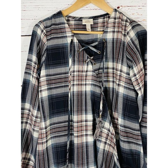 Knox Rose Flannel Top Front Wrap Plaid Shirt Boho Blouse Tassels Womens Small - Picture 4 of 12